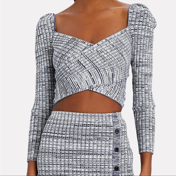 Self-Portrait Tops - NWT Self-Portrait Ribbed Knit Cropped Top Crossover Ribbed Navy White, S…